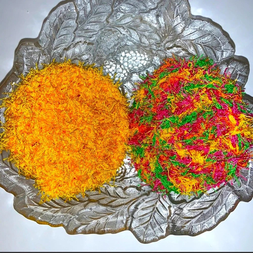 Hand Crafted Colorful Reusable Kitchen Dish Scrubbing Pads Two Crochet Polyester